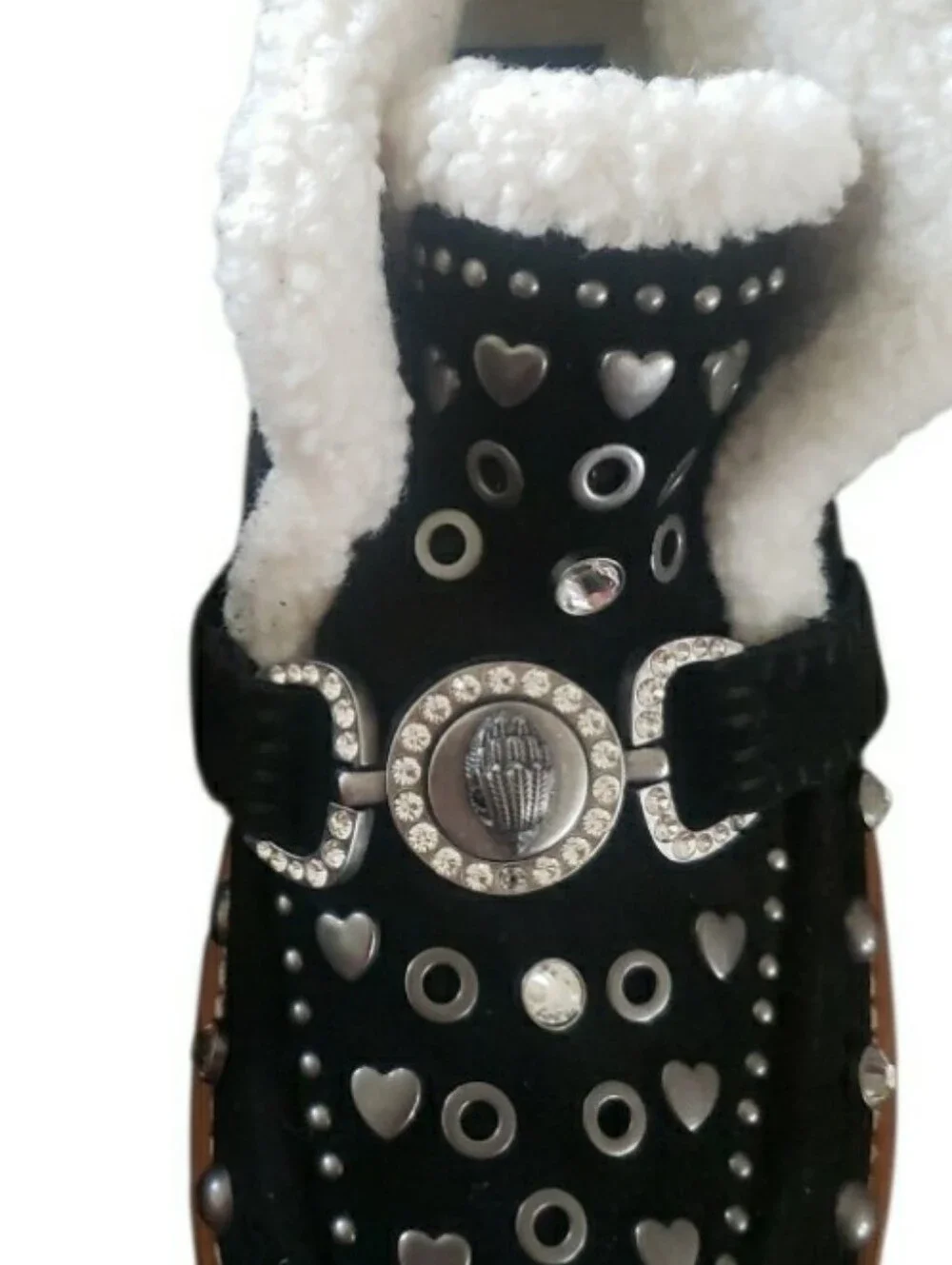 Kurt Geiger Black Suede Studded Buckle Eagle Sharpa Ankle Boot New 11
